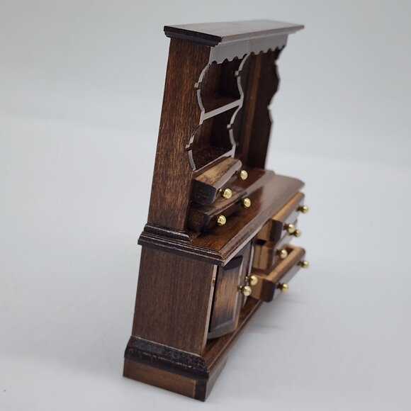 Vintage Concord Miniatures Wooden China Cabinet With Drawers & Mirror 1:1 Scale - Picture 5 of 10
